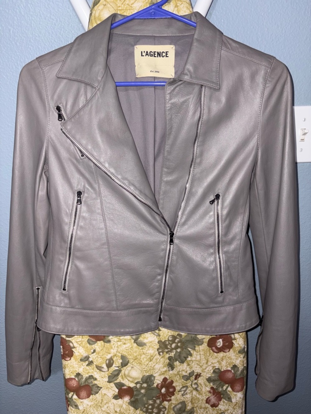 L'AGENCE Gray Leather Moto Jacket